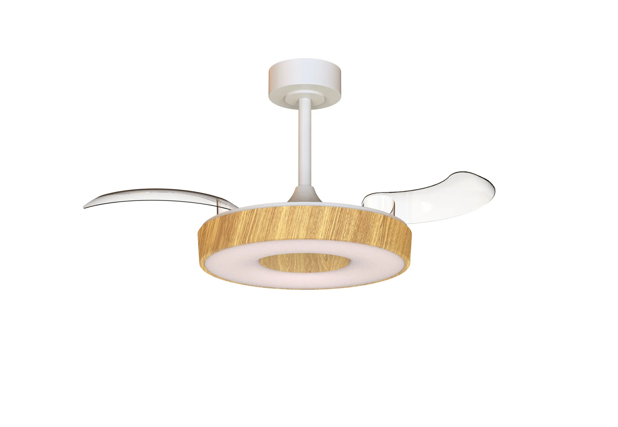 M9497  Coin Fan Mini Smart 40cm 36W LED Dimmable Ceiling With Built-In 25W DC Fan, 3000-5000K Remote, APP, Alexa & Google Voice Control, 5710lm, Wood/White